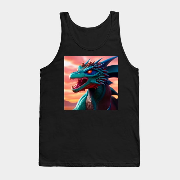 Fierce Blue and Cyan Dragon with Red Eyes Tank Top by dragynrain